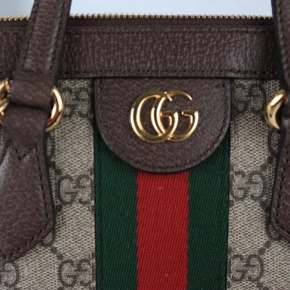 Gucci Beige and Brown Satchel with Red and Green Stripe - Picture 10 of 15